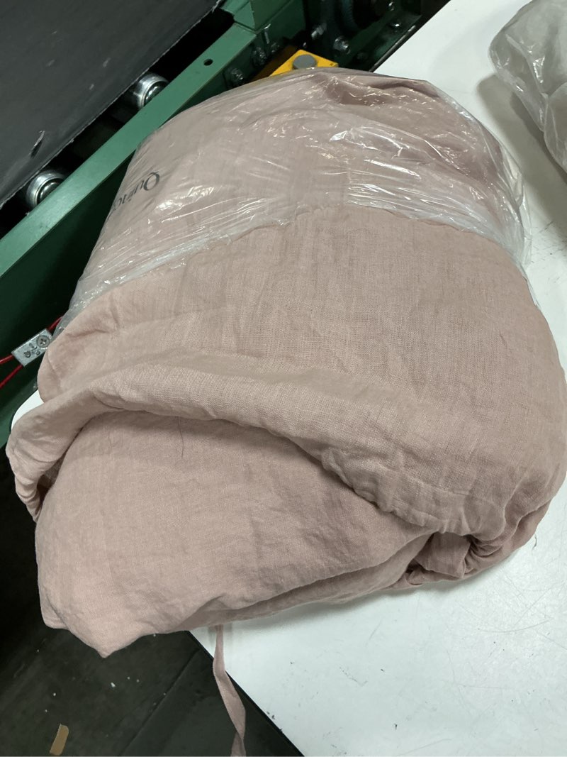 Condition photo showing As Is for european linen duvet cover, king/cal king, dusty mauve