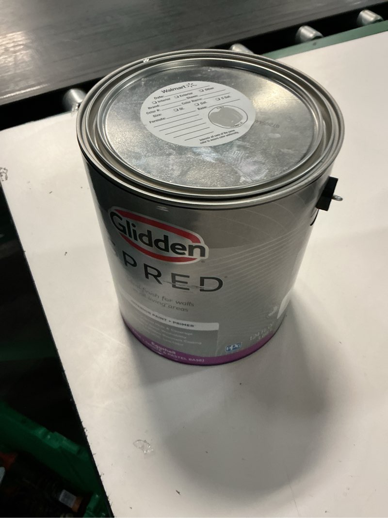 Condition photo showing As Is for glidden spred interior wall paint  tintable base  eggshell  1 gallon