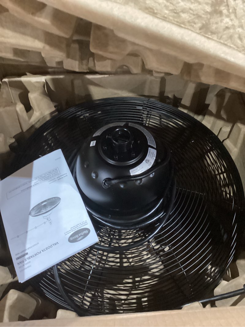 Condition photo showing As Is for harbor breeze valdosta 20-in outdoor black with black blades cage ceiling fan without light - remote included ( 3 -blade )