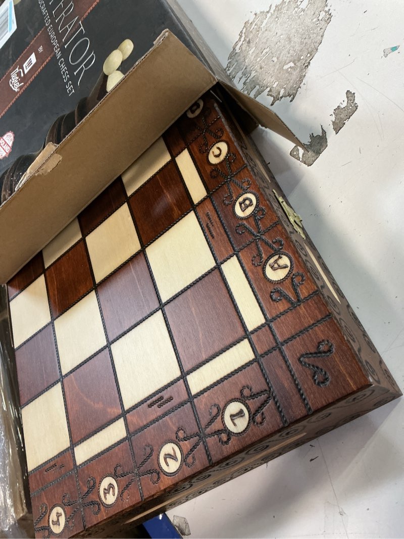 Condition photo showing Good Condition for Wegiel Imperator 21-Inch Luxury Wooden Chess Set for Adults and Kids - Handcrafted from Premium Beech and Birch Wood - Unique Folding Design with Chess Piece Storage, Brown,Imperator - Brown