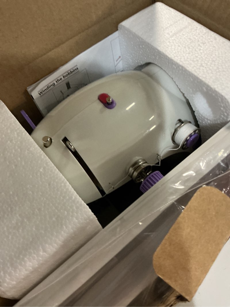 Condition photo showing Good Condition for sewing machine for beginners [full set] with finger guard and fabric bundles - mini sewing machine with sewing kits, foot pedal, us adapter and extension table white
