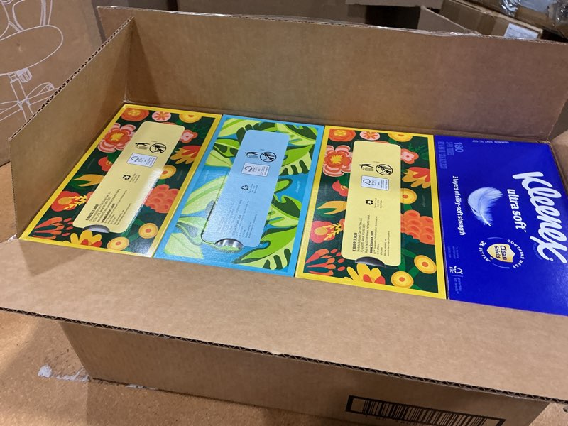 Condition photo showing New/Like New for kleenex ultra soft facial tissues, 8 cube boxes, 80 tissues per box, 3-ply, packaging may vary white 80 tissues (pack of 8)