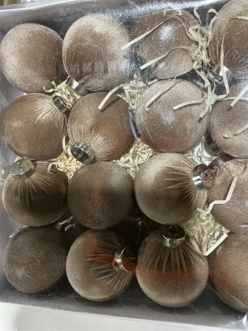Condition photo showing Good Condition for Velvet Ornaments for Christmas Tree Decorations - Brown Christmas Ball Ornament for Indoor Holiday Decor - Shatterproof Xmas Bulbs Ornaments 80mm 3.15inch - Pack of 16