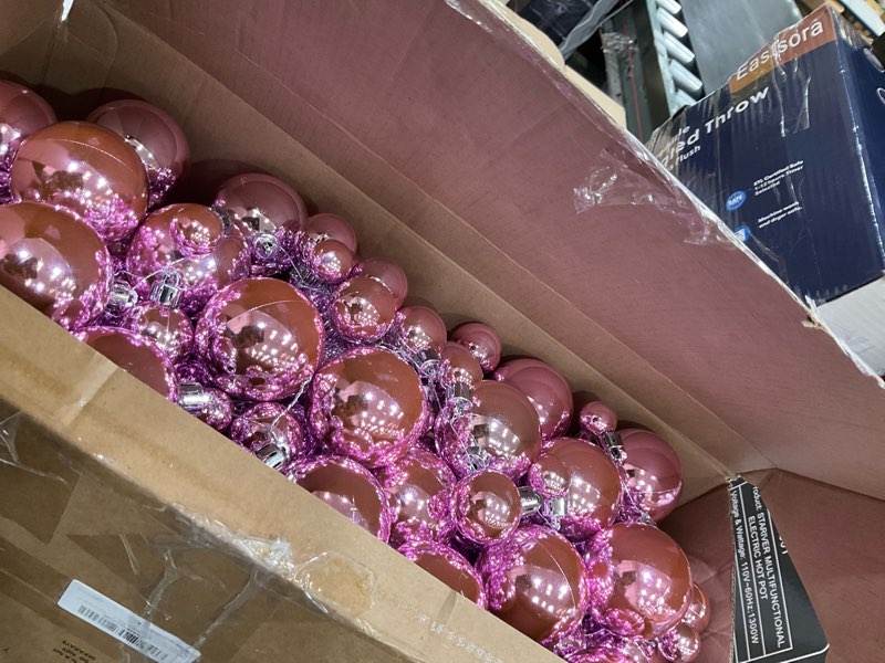 Condition photo showing New/Like New for Geetery 29.5 Ft/350 Christmas Ball Garland Ball Ornament 3 Size Combo Christmas Bauble Garland Xmas Tree Bulb Decorations for Xmas Fireplace Party Indoor Outdoor Home Office Large Areas(Pink)
