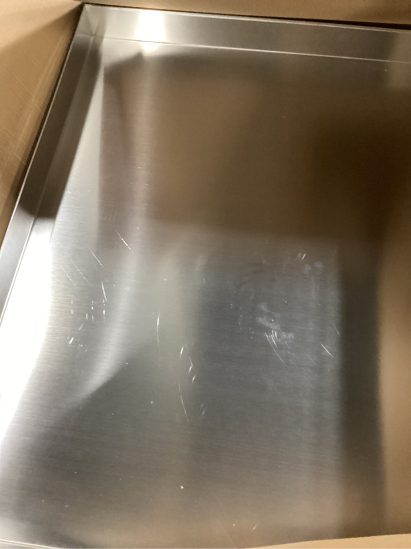 Condition photo showing Good Condition for upgraded 30" x 28"×2.5" 304 stainless steel washing machine drip pan,heavy duty washer drip tray with anti-slip bottom pad-free with this multi-purpose washer drip pan 30"x28"×2.5"