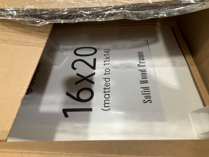 Condition photo showing Good Condition for upsimples 16x20 Frames Set of 3, Natural Solid Wooden Picture Frames, Display 11x14 with Mat or 16 x 20 Without for Vertical or Horizontal Wall Hanging