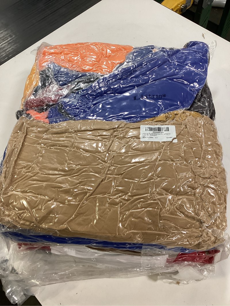 Condition photo showing New/Like New for Liitrsh 120 Pcs Homeless Care Package Supplies Bulk Winter Beanie Hat Gloves Socks Scarves Polyester Drawstring Bags for Men Multicolor