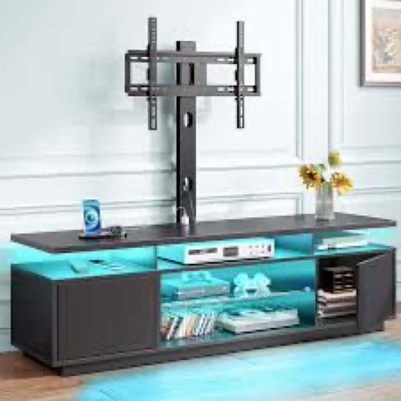kappenne adjustable tv stand for tvs up to 70" with 2 storage cabinets and rgb led lights
