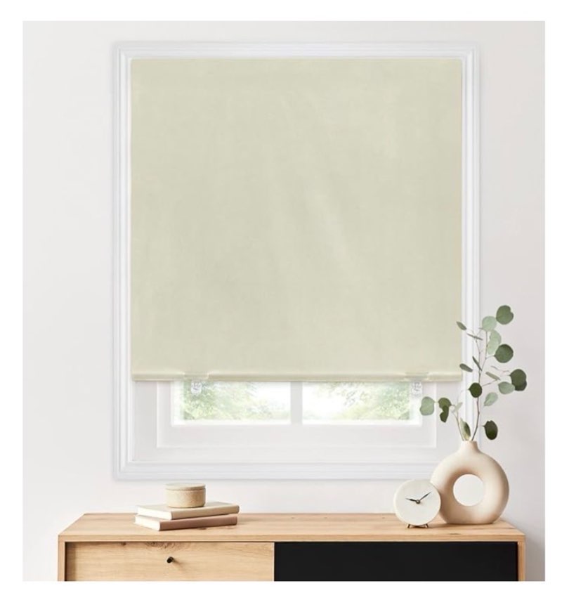 No Drill No Tools 100% Blackout Roller Shade | UV Protection | Easy-Care Fabric | Roller Blind for W