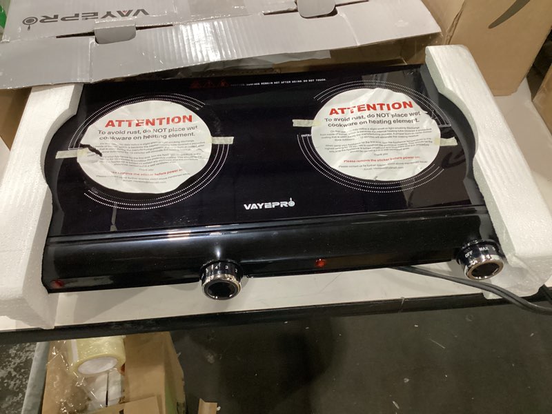 Condition photo showing Good Condition for infrared double burner electric cooktop - 1800w portable stove, heat-up in seconds, countertop cooktop for dorm, compatible with all cookware ceramic glass hp202-t5g