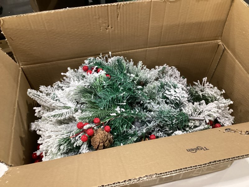 Condition photo showing As Is for Tigeen 2 Pcs 22 Inch Timer Prelit Christmas Urn Filler, Outdoor Planter Pots Filler Prelit Xmas Pine Trees with Cones and Red Berries 50 Warm White LED with 8 Light Modes for Yard Porch Decor(Classic)
