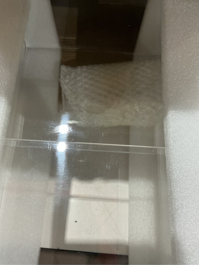 Condition photo showing As Is for acrylic transparent floating nightstand - wall-mounted modern bedside table, ultra minimalist invisible design, space-saving clear acrylic shelf with stunning floating effect for bedroom,office,etc.