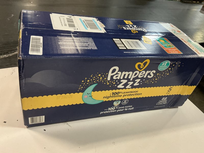 Condition photo showing New/Like New for pampers zzz overnight diapers, size 5 (27+ lbs), 88 count, nighttime protection disposable baby diaper, night time leak and skin protection size 5 88