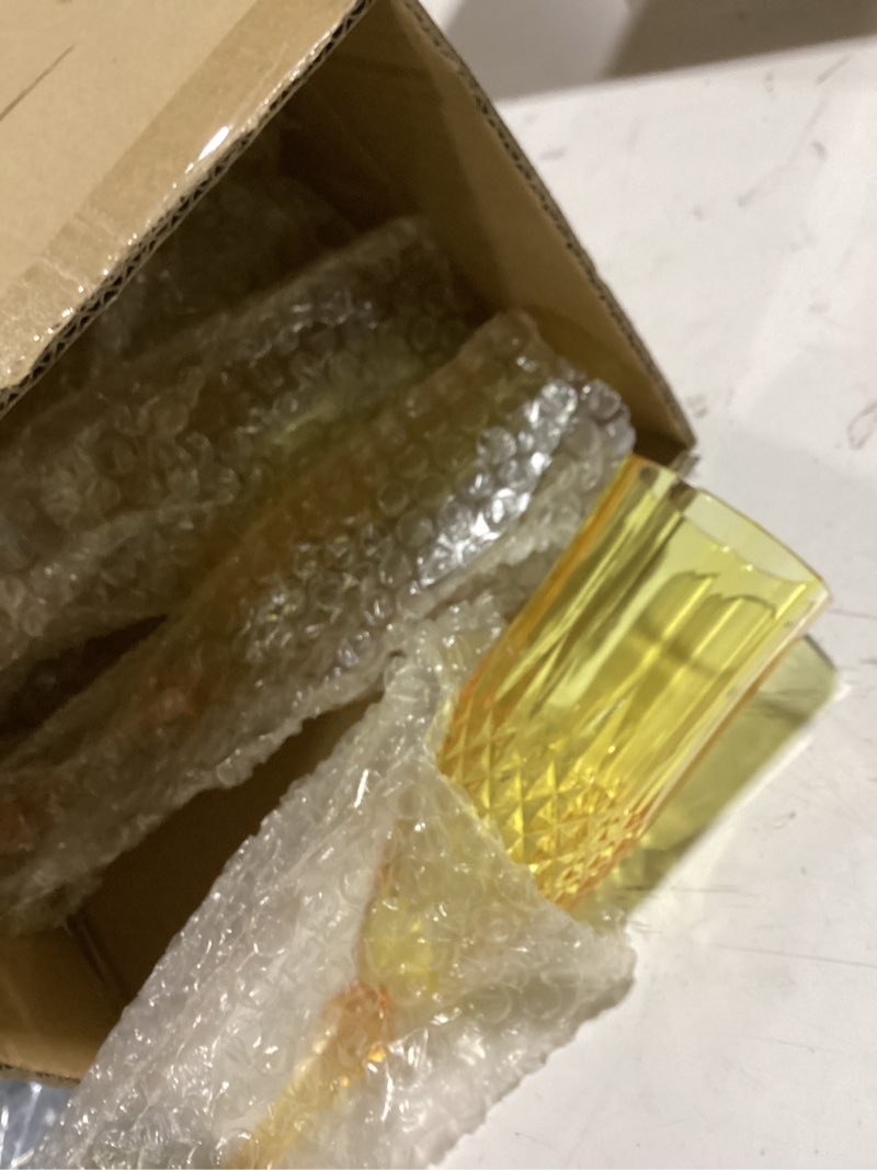 Condition photo showing Good Condition for plastic champagne flutes, champagne glasses bulk, reusable unbreakable acrylic wine glasses goblets for weddings bachelor parties toasting bridal shower (12,amber) amber 12