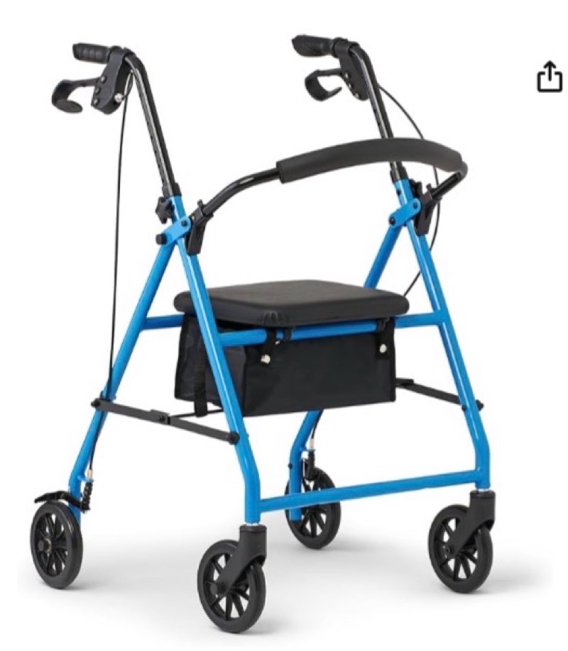 medline mobility dependable steel rollator walker, light blue, 300 lb. weight capacity, 6” wheels, a