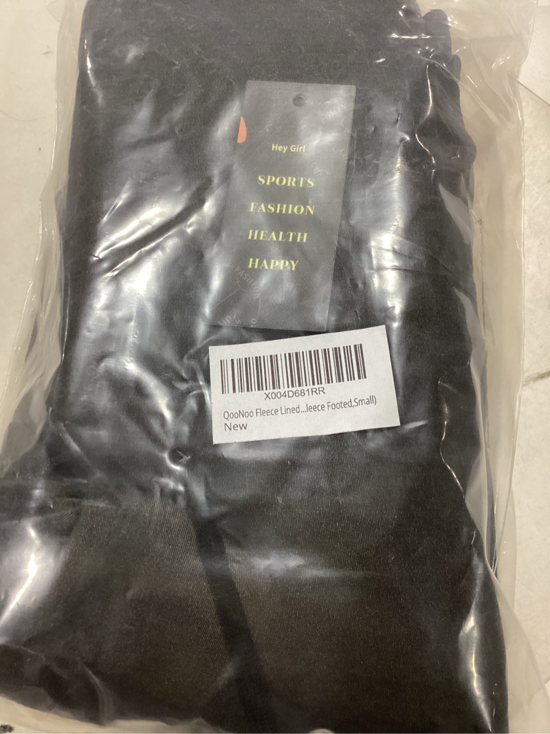 Condition photo showing New/Like New for QooNoo Women Fleece Lined Tights High Waisted Pantyhose Opaque Black Sheer Translucent Winter Warm Leggings Shapewear Tk Footed Black Sheer Small