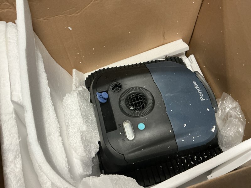 Condition photo showing As Is for x5 robotic pool vacuum for inground pools,cordless vacuum cleaner matte black and blue