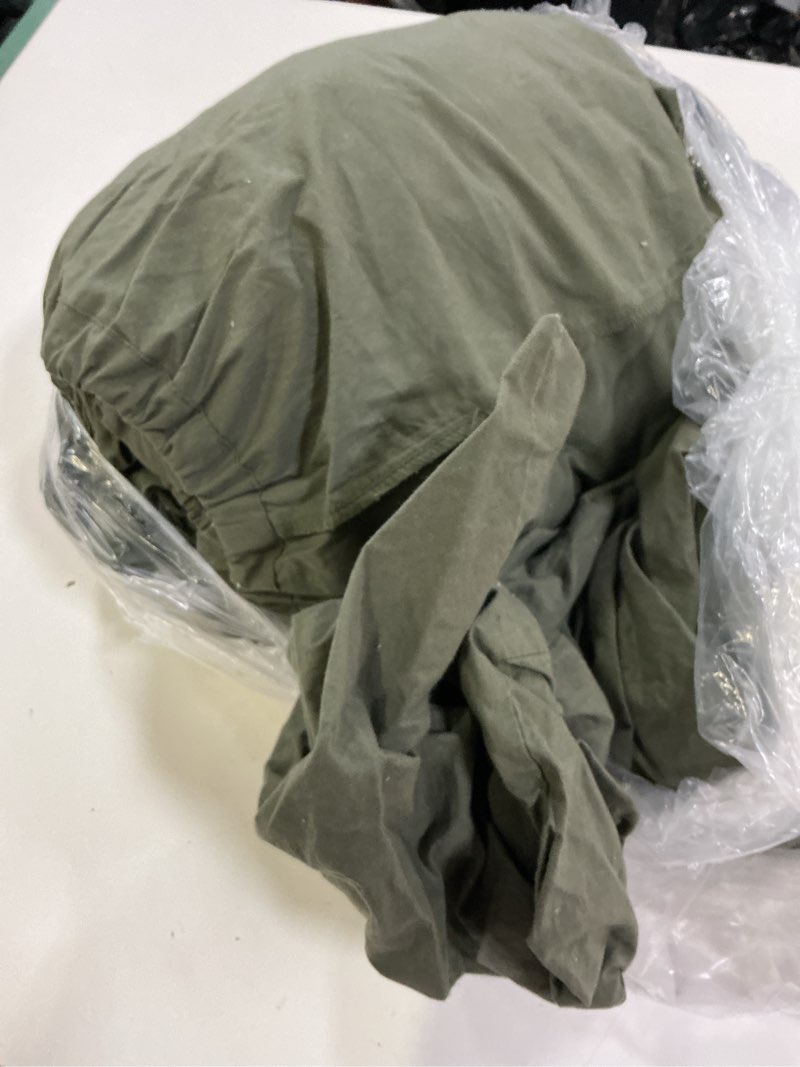 Condition photo showing As Is for organic brushed cotton sheet set, queen, dusty olive