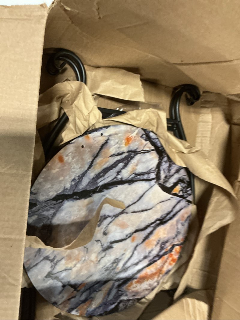 Condition photo showing As Is for Patio Side Table, Versatile 14" Round Side Table for Balcony Yard Porch Bedside Rocking Chair and Pool Chair, Weather Resistant Metal Accent Table for Indoor Outdoor Use, Easy Assembly