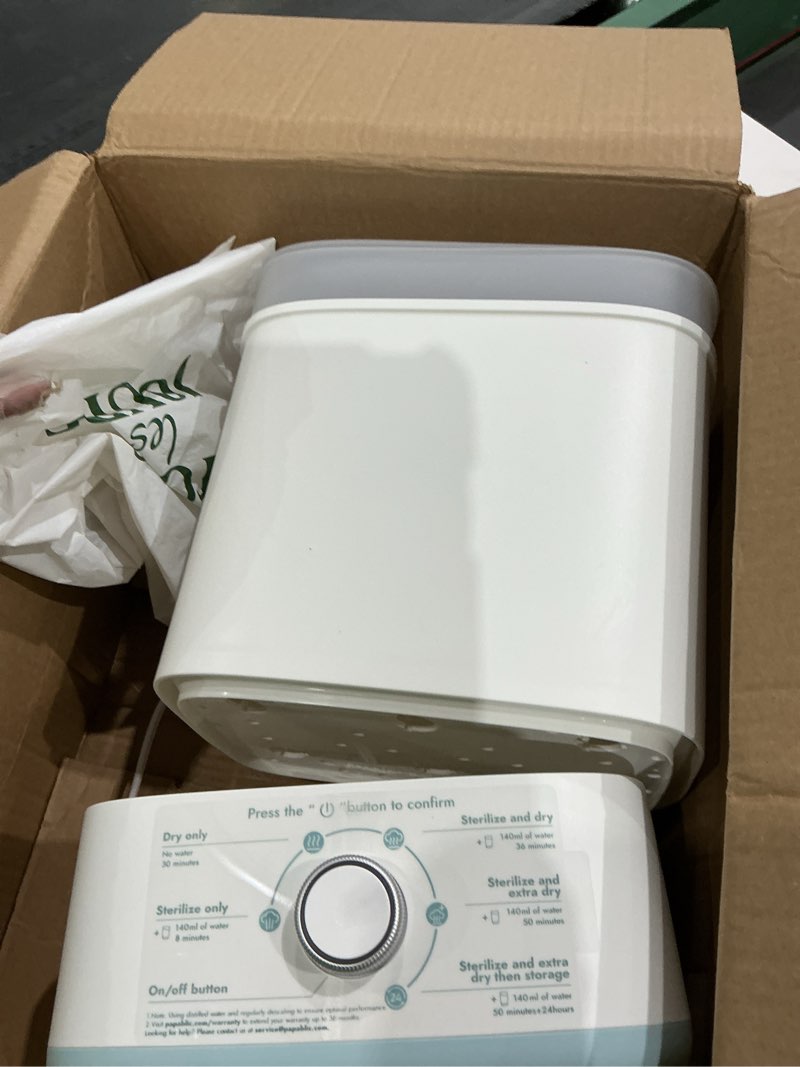 Condition photo showing As Is for papablic baby bottle sterilizer and dryer pro, esterilizador de biberones, electric steam sterilizer for baby bottles, pacifiers, and pump parts, large capacity 10 bottles