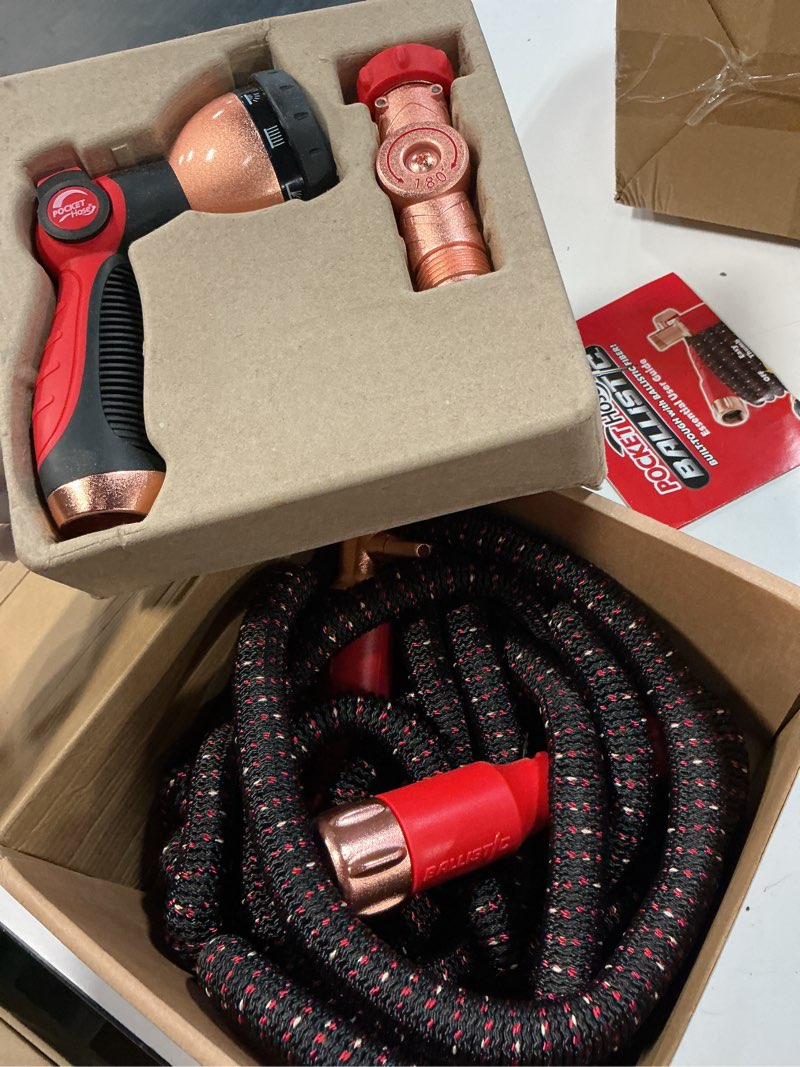 Condition photo showing Good Condition for pocket hose 50 ft copper head expandable garden hose with pocket pivot, no tangles, as seen on tv, 360° swivel, tri-tex tubing, force field jacket, lead-free, no-kink, anti-burst w/apt regular 50 ft