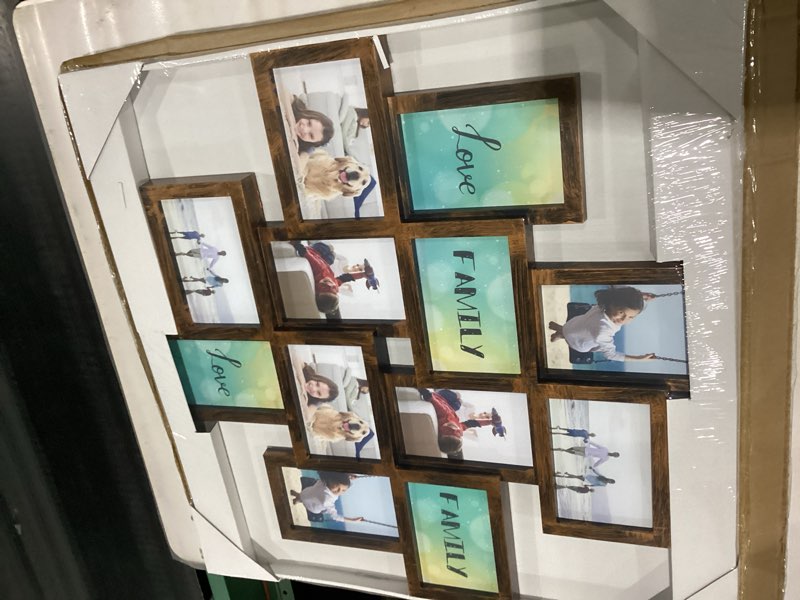 Condition photo showing Good Condition for j.m.deco 12 opening collage picture frames wall decor, 4x6 collage photo frames with metal hooks, picture frame set for home decoration, wedding gift, one-piece frame, gold brown03#