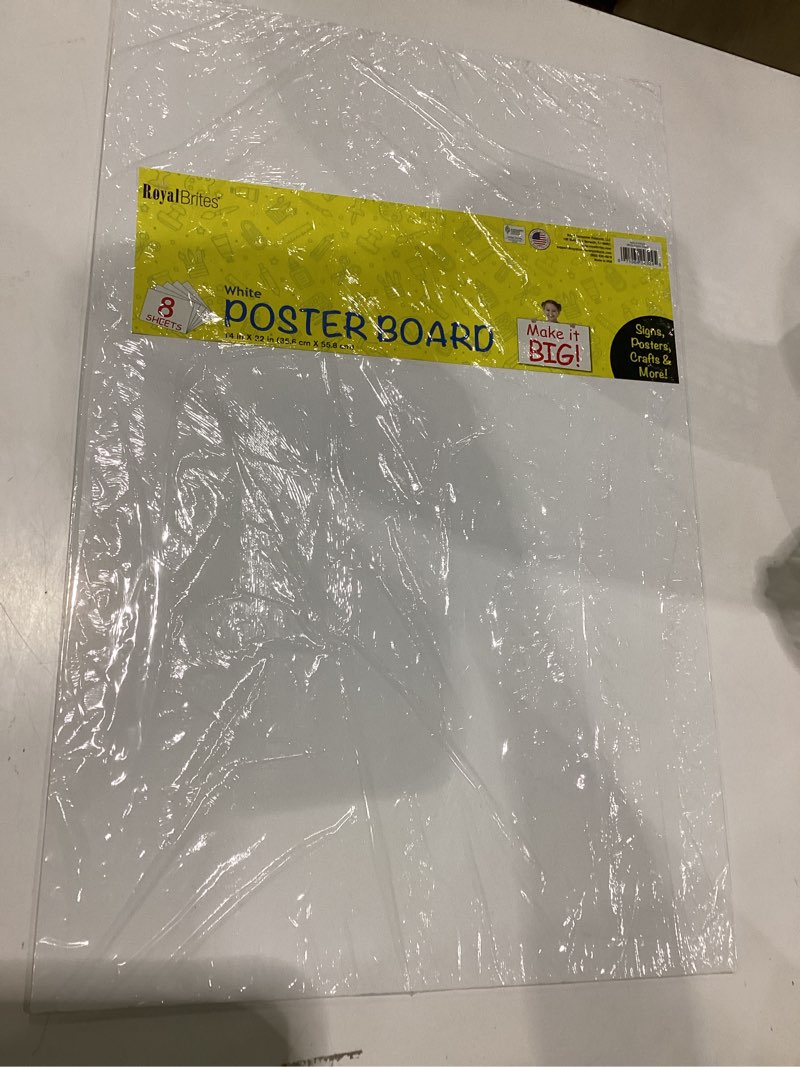 Condition photo showing New/Like New for royal brites white poster board, medium size presentation board, 14 x 22 inches (8 sheet pack)