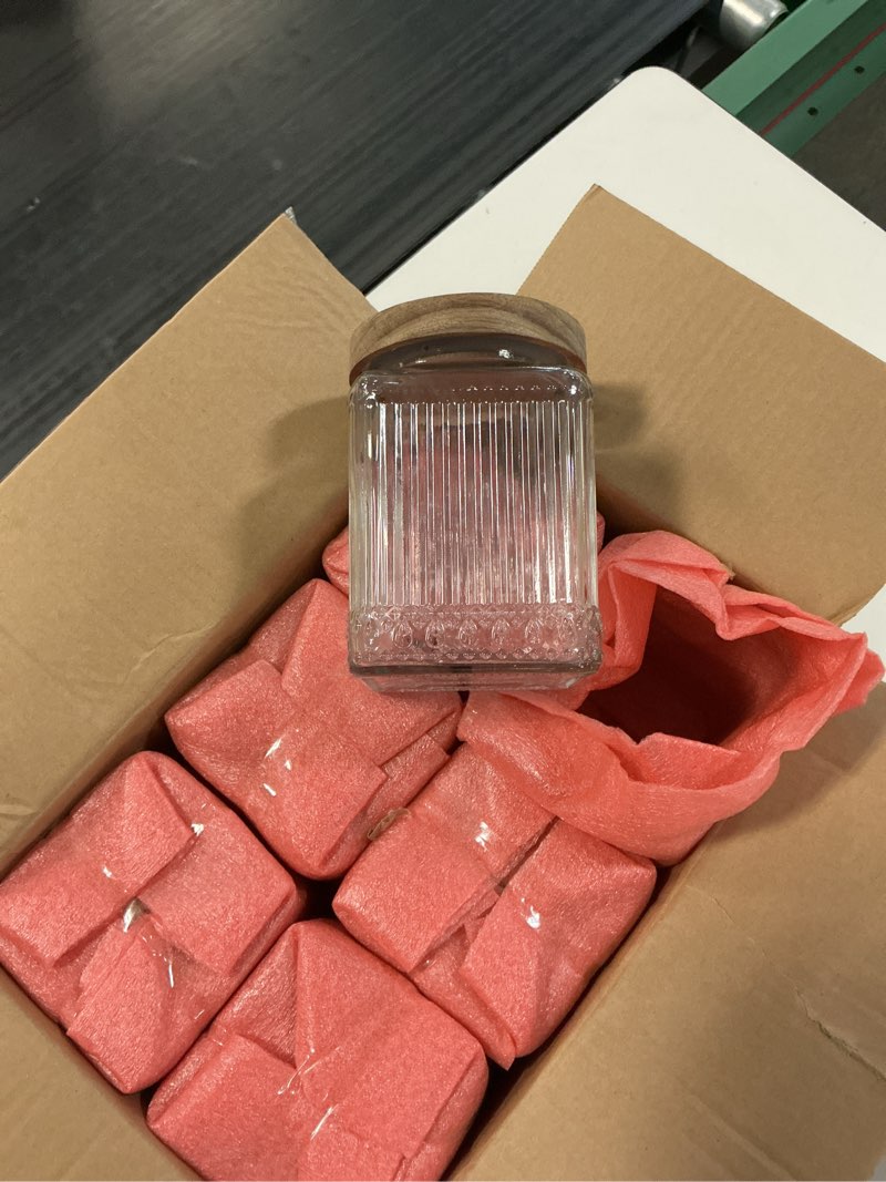 Condition photo showing Good Condition for 6 pcs vintage glass storage jar with lid 25.3 oz glass containers stylish ribbed pattern airtight kitchen jars candy jar for food cookies candy coffee tea beans grains storage