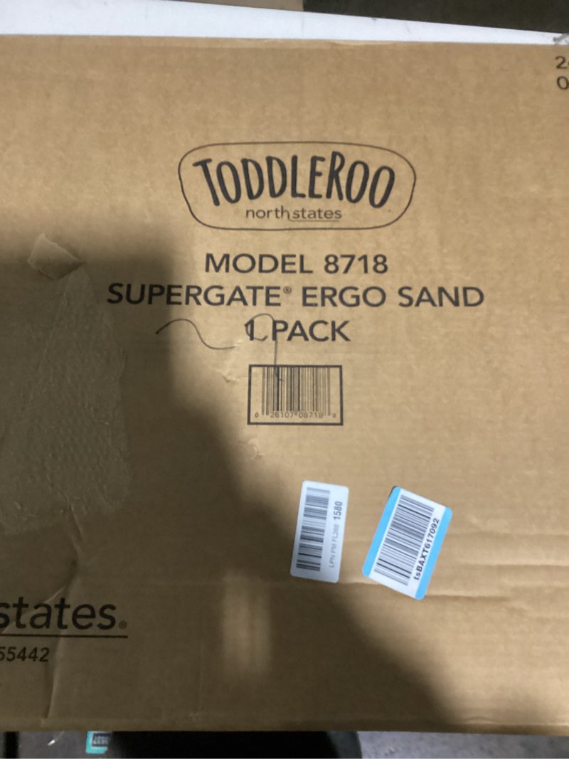 Condition photo showing Good Condition for toddleroo by north states - supergate ergo baby gate: plastic baby gate for stairs & doorways - adjustable indoor safety gate - made in usa - 26 to 42 inches wide - 26 inches tall - sand