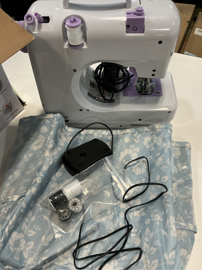 Condition photo showing Good Condition for Sewing Machine for Beginners & Kids, Mini Portable Sewing Machines with 12 Built-in Stitch Patterns, 2-Speed Foot Pedal, Perfect for Teaching Daughter Granddaughter to Sew(27 Pieces Sewing Kit & Case)