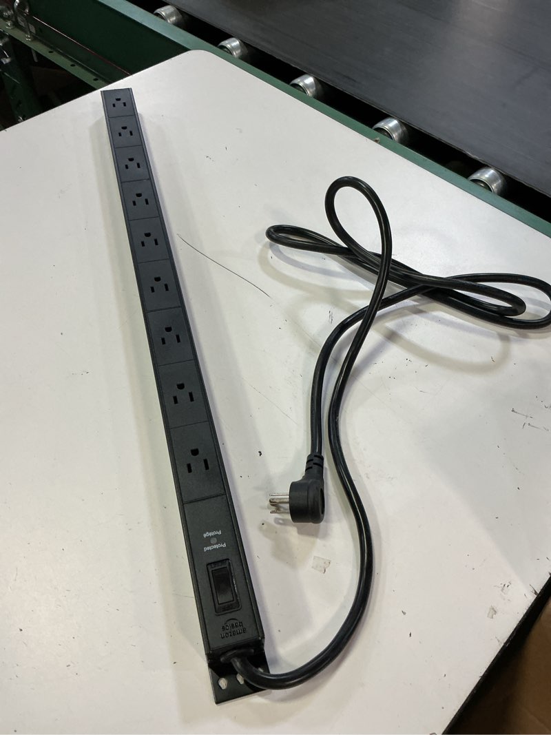 Condition photo showing Good Condition for amazon basics surge protector power strip, 9-outlet, heavy duty, metal, 600 joules, 6ft extension cord, mountable, wide spaced, black 9 outlet