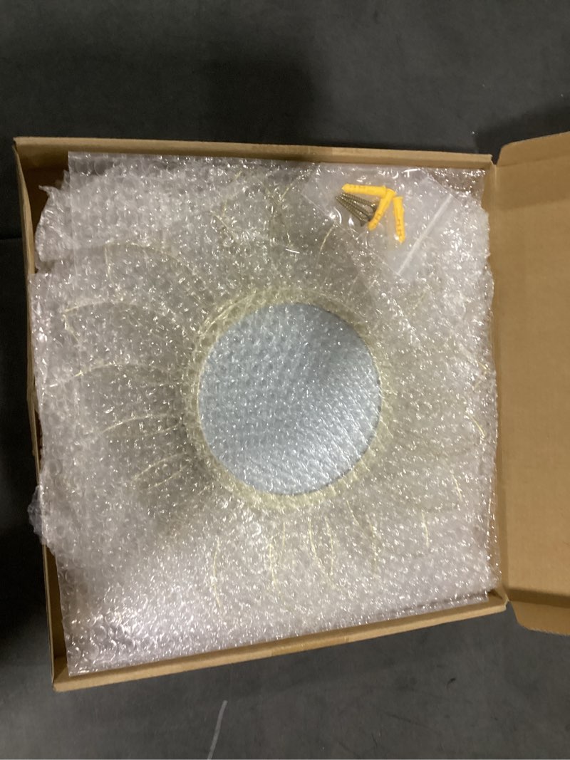 Condition photo showing New/Like New for 3 pack metal mirrors for wall sunburst wall mirrors home décor decorative hanging wall art for living room bedroom entryway (gold, flower+sunburst) gold flower+sunburst