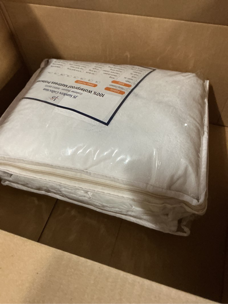 Condition photo showing New/Like New for js sanders collection family king 120x80 size mattress topper - 100% waterproof cover protector with 18" deep pocket fitted style super soft cotton terry fabric mattress cover family king 18" deep pocket