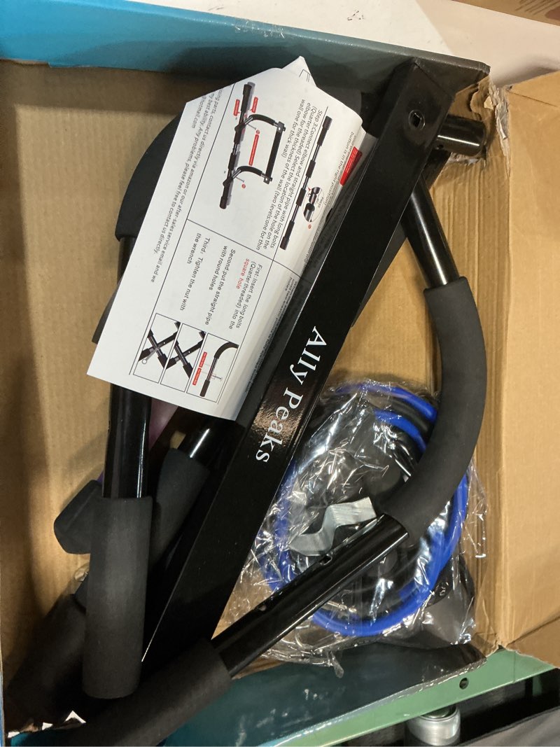 Condition photo showing Good Condition for ally peaks pull up bar for doorway | thickened steel max limit 440 lbs upper body fitness workout bar| multi-grip strength for doorway | indoor chin-up bar fitness trainer for home gym portable black