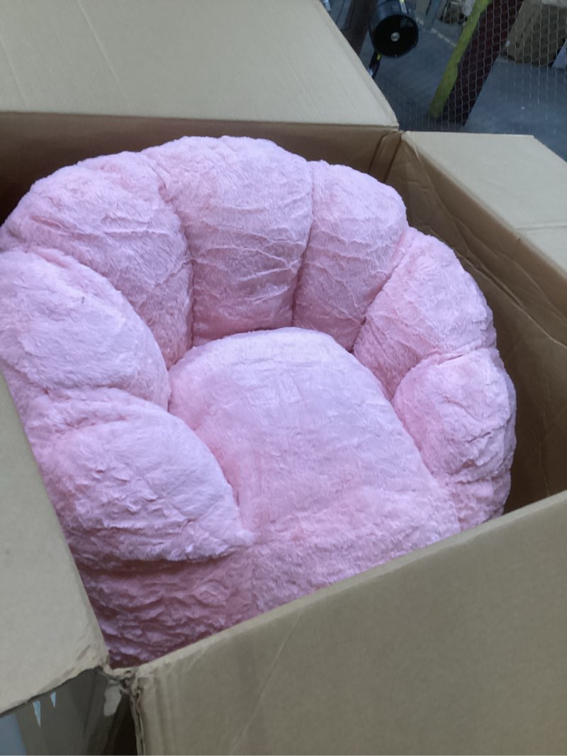Condition photo showing Good Condition for maxyoyo kids bean bag chair, floral shaped bean bag sofa, plush faux fur toddler couch with petal backrest for boys girls, stuffed cozy sofa for nursery, bedroom, pink