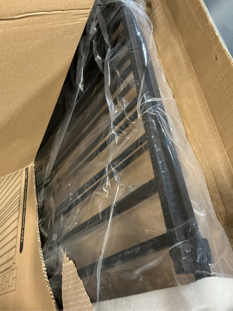 Condition photo showing New/Like New for 35-55" no bottom bar baby gates for stairs, 39" extra tall child safety gate with auto close large walk thru door, hardware mount dog gate pet gate for the house doorways, indoor outdoor use black 39" tall x 35-55" wide