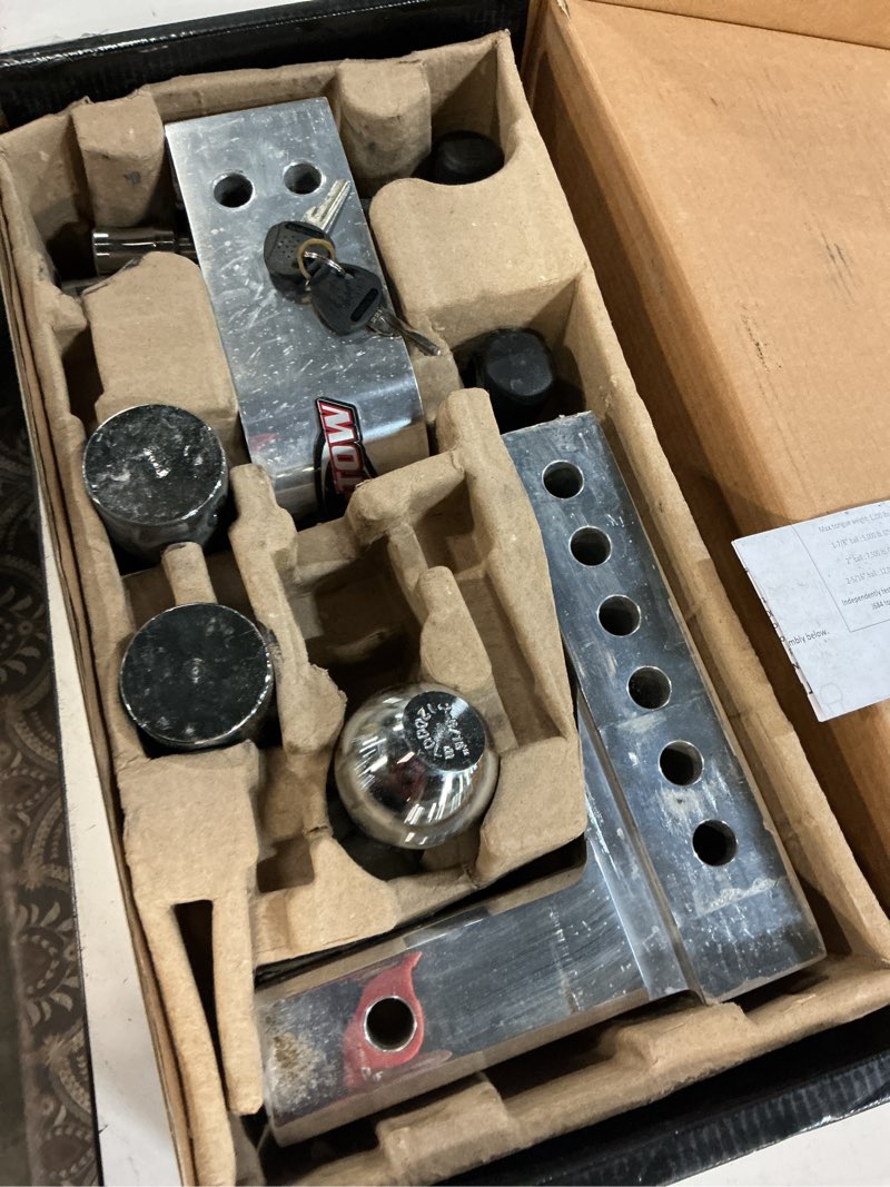 Condition photo showing As Is for aluma-tow adjustable trailer hitch ball mount, 6" drop ball mount for 2" receiver w/ 4pc keyed alike set ut623410: heavy-duty, sturdy durable construction, tow up to 12,000 lbs gtw, easy installation