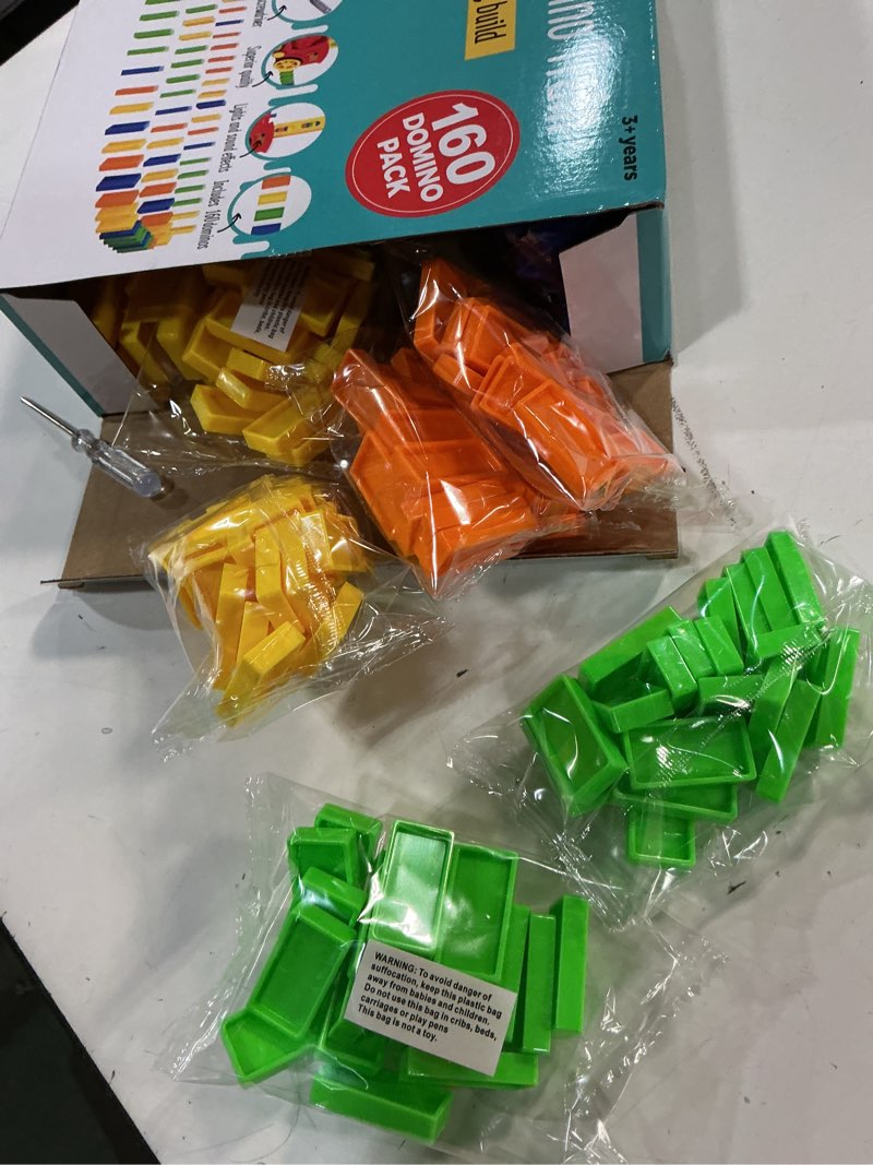 Condition photo showing New/Like New for Atlasonix Domino Train | Domino Train for Kids | Dominos for Kids - Automatic Domino Laying Toy Set (300, 220,160 Blocks) with Colorful Dominos - Montessori STEM Toy 160 Domino Blocks