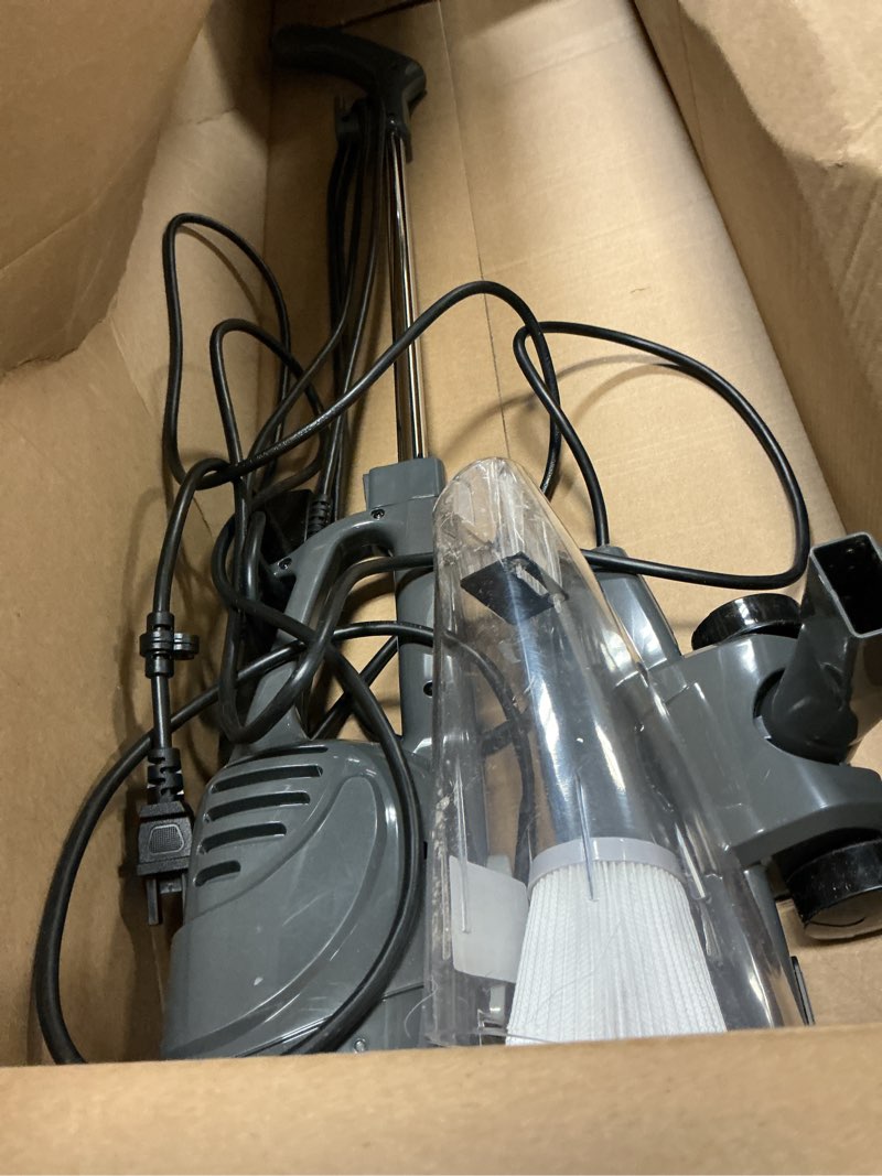 Condition photo showing As Is for amazon basics 2-in-1 corded stick vacuum cleaner, converts to handheld, lightweight (3.9 lbs), with washable filter, crevice tools, 0.5l dust cup, self-standing, 19.7-ft cord, 300w, black