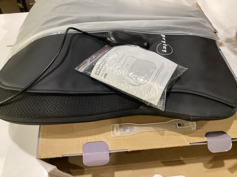 Condition photo showing As Is for back massager with heat for pain relief deep tissue, ultrathin 4d shiatsu lower back massager, chair back massager for home office, gifts for women men,black