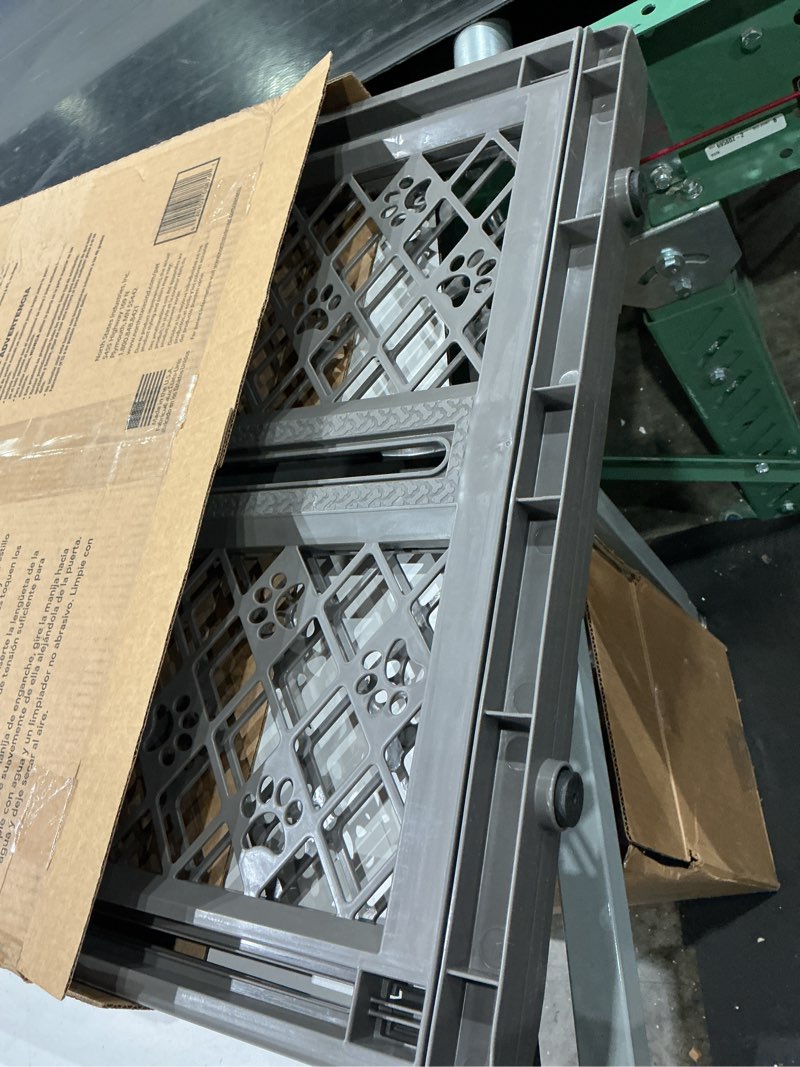 Condition photo showing Good Condition for mypet north states paws portable pet gate: 26-40" wide. pressure mount. no tools needed. made in usa, 23" tall, expandable, durable dog gates for doorways, fieldstone gray