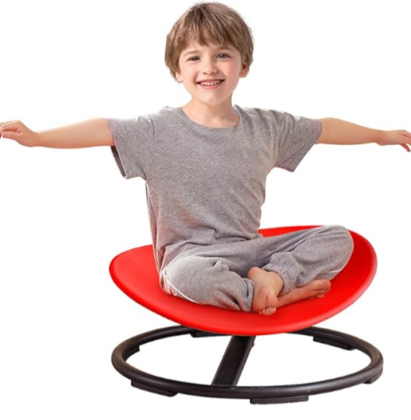 Kids Sensory Spinning Chair for Autism Ages 3+, Sit and Spin Swivel Chair for Kids with ADHD, Sensory Chairs for Autistic Children, Sensory Toys for Motion Sickness Relief, Balance Training (Red)