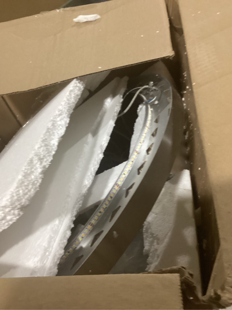 Condition photo showing As Is for Nickel Led Modern Crystal Chandelier: 19.7" Round Contemporary 3 Color Dimmable Dining Room Light Fixture over Table - Adjustable Lighting Chandelier for Bedroom Living Kitchen Island Entryway Foyer Nickel 19.7''