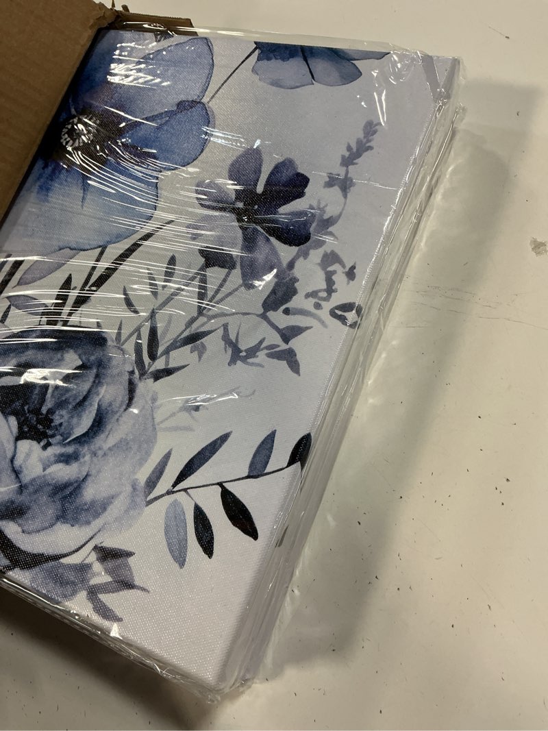 Condition photo showing New/Like New for ihappywall 3 pieces blue flower canvas wall art wildflower botanical plant abstract watercolor country floral picture for bathroom bedroom home decor ready to hang 12x16inchx3pcs (blue)