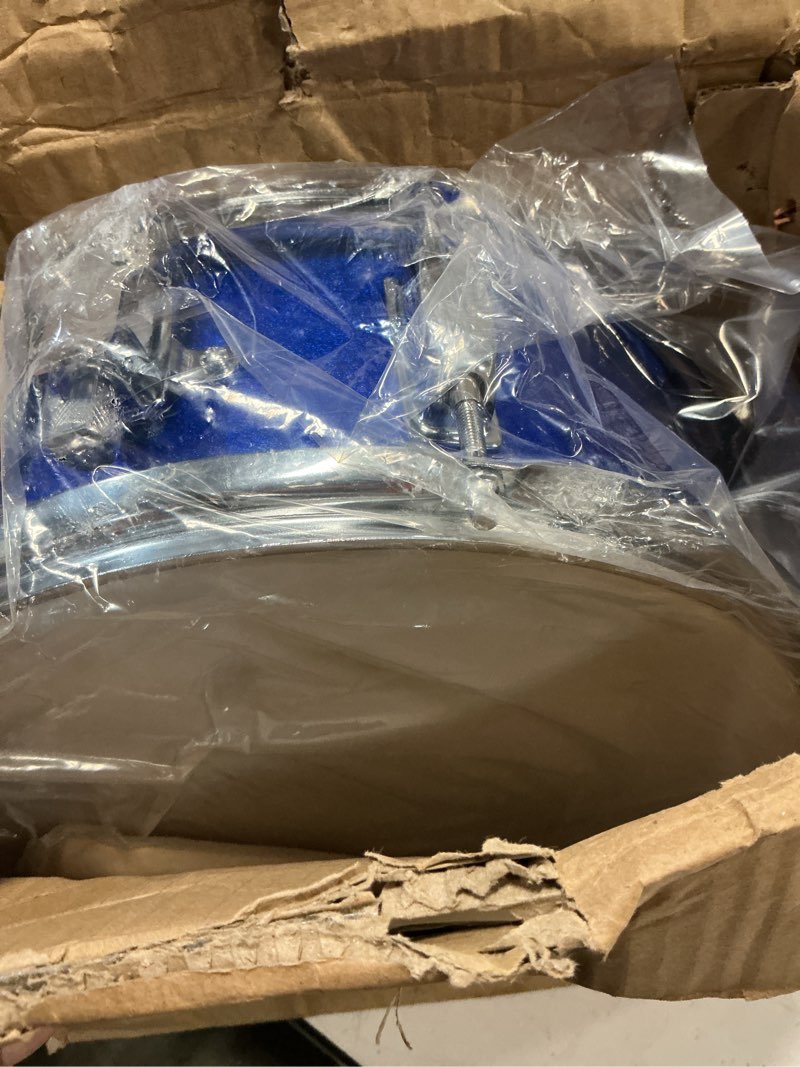 Condition photo showing Good Condition for 12 inch snare drum head with drumsticks and shoulder strap drum key for student band blue