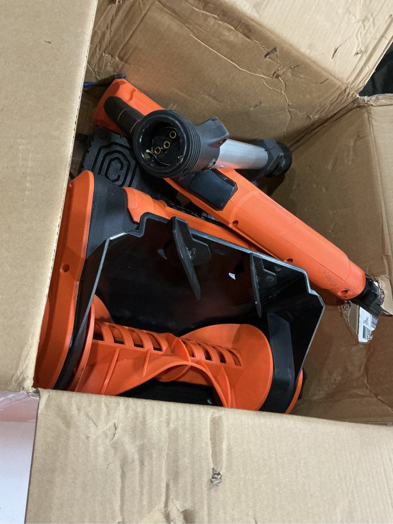 Condition photo showing As Is for Cordless Snow Shovel, Electric Snow Shovel 12" Width 6.7" Depth Cleaning and 20ft Throwing Distance, 4 Ah 21V Battery Brushless Snow Mover with Adjustable Front Handle for Driveway, Steps, Patio Orange