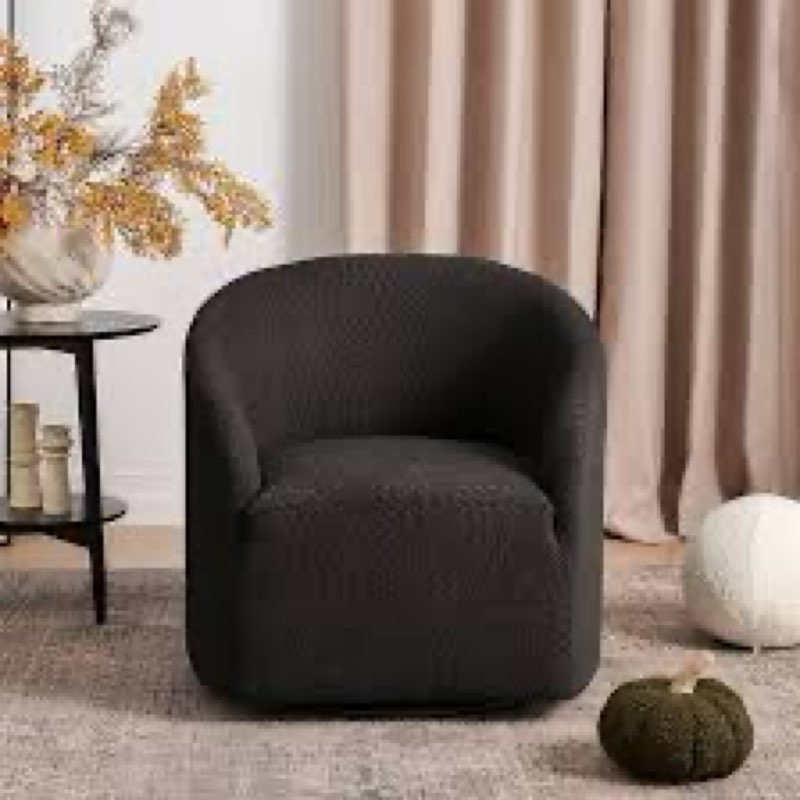 37'' Wide Upholstered Swivel Barrel Chair With Wooden Base