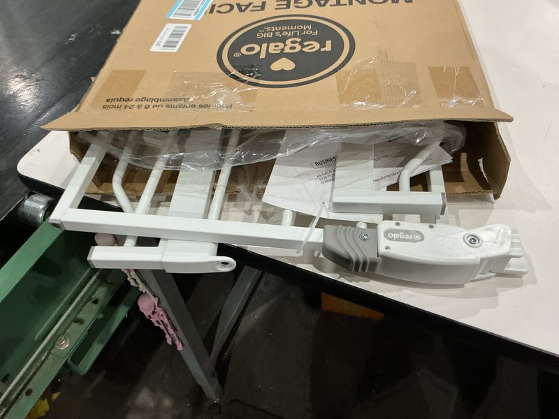 Condition photo showing Good Condition for regalo safety 38" baby gate for doorways & bottom of stairs, pressure mount design for babies, toddlers & pets, tested & safe for 30 years, american designed, american owned, white white 29-38.5"w x 30"h