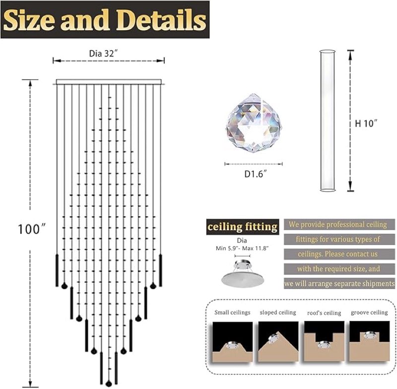flashing god d32''x h100'' modern crystal chandelier, raindrop chandelier for entryway, large