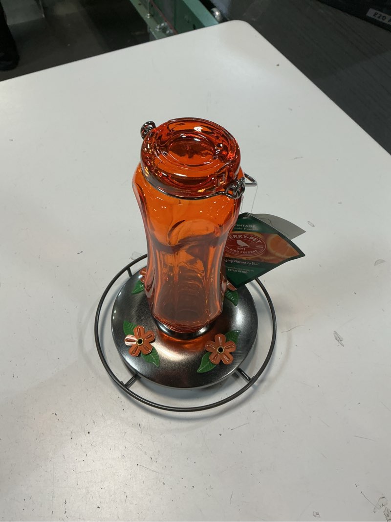 Condition photo showing Good Condition for Perky-Pet PP8135 Vintage Carnival Glass Oriole Feeder, Orange